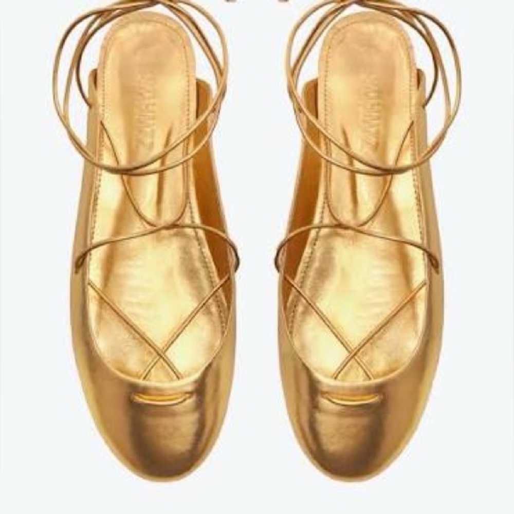 SCHUTZ- CAMI Gold Ankle Tie Flat